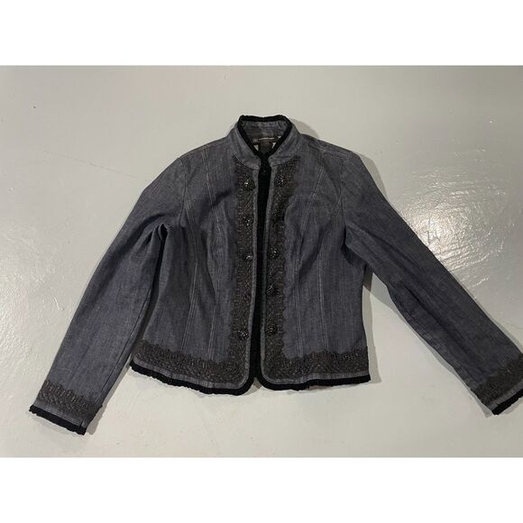 INC  denim with black  embroidery jacket size L - Picture 6 of 10